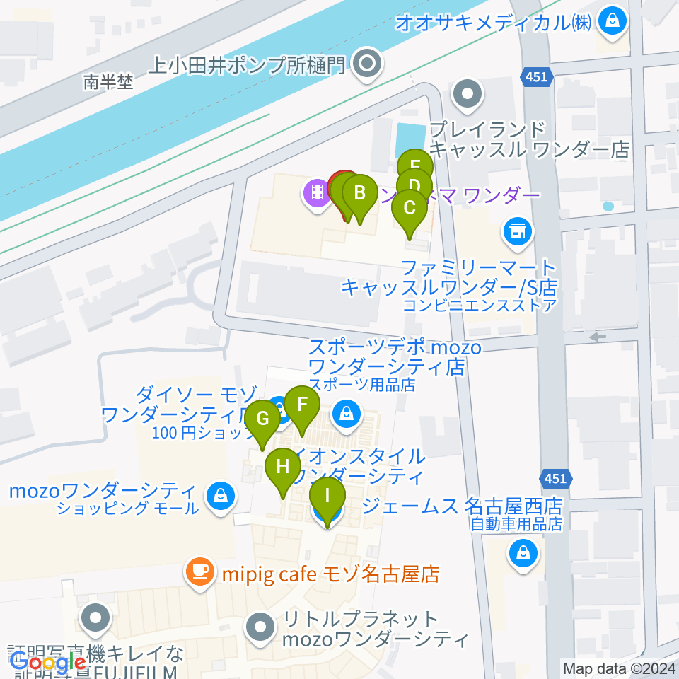 イオンシネマワンダー周辺のファミレス・ファーストフード一覧地図