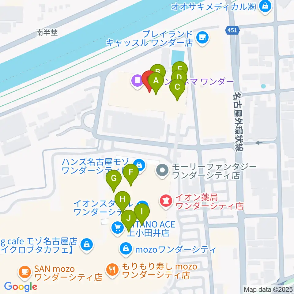 イオンシネマワンダー周辺のファミレス・ファーストフード一覧地図