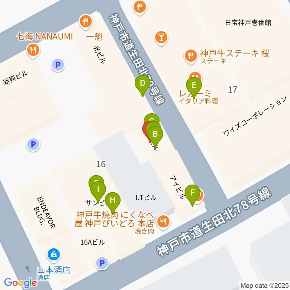 神戸かくれんぼ周辺のファミレス・ファーストフード一覧地図