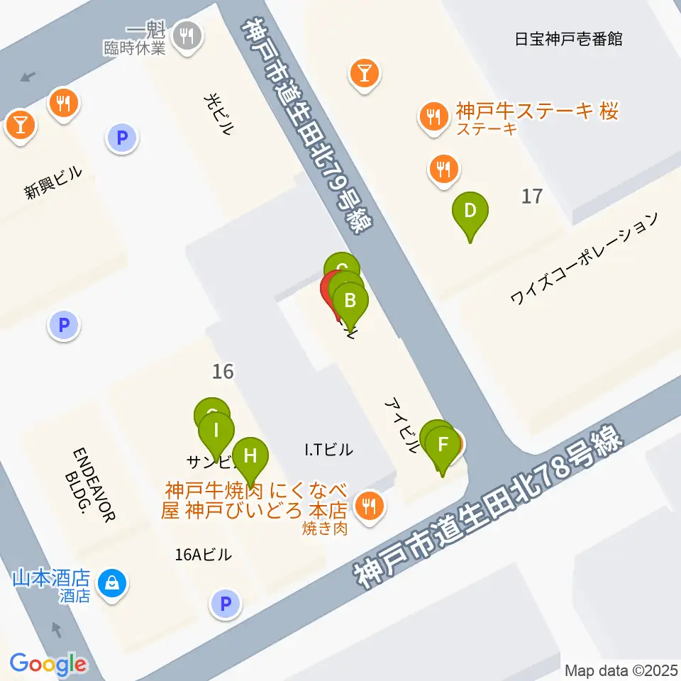 神戸かくれんぼ周辺のファミレス・ファーストフード一覧地図