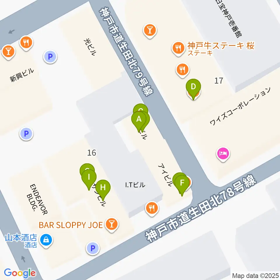 神戸かくれんぼ周辺のファミレス・ファーストフード一覧地図