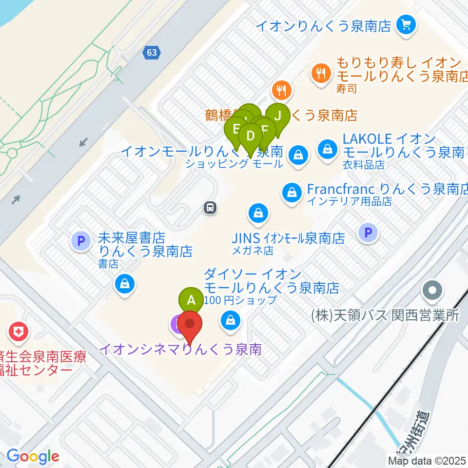 イオンシネマりんくう泉南周辺のファミレス・ファーストフード一覧地図