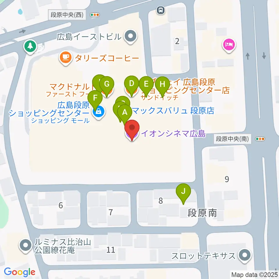 イオンシネマ広島周辺のファミレス・ファーストフード一覧地図