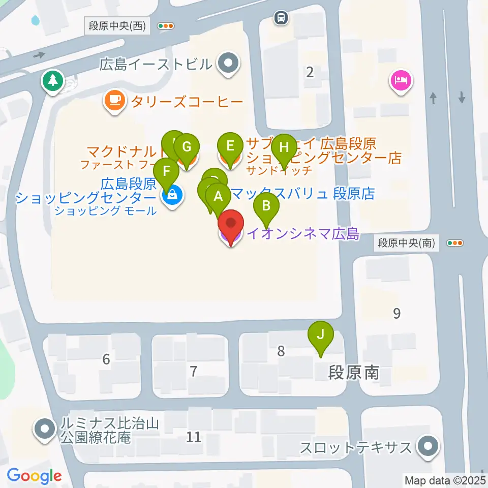 イオンシネマ広島周辺のファミレス・ファーストフード一覧地図