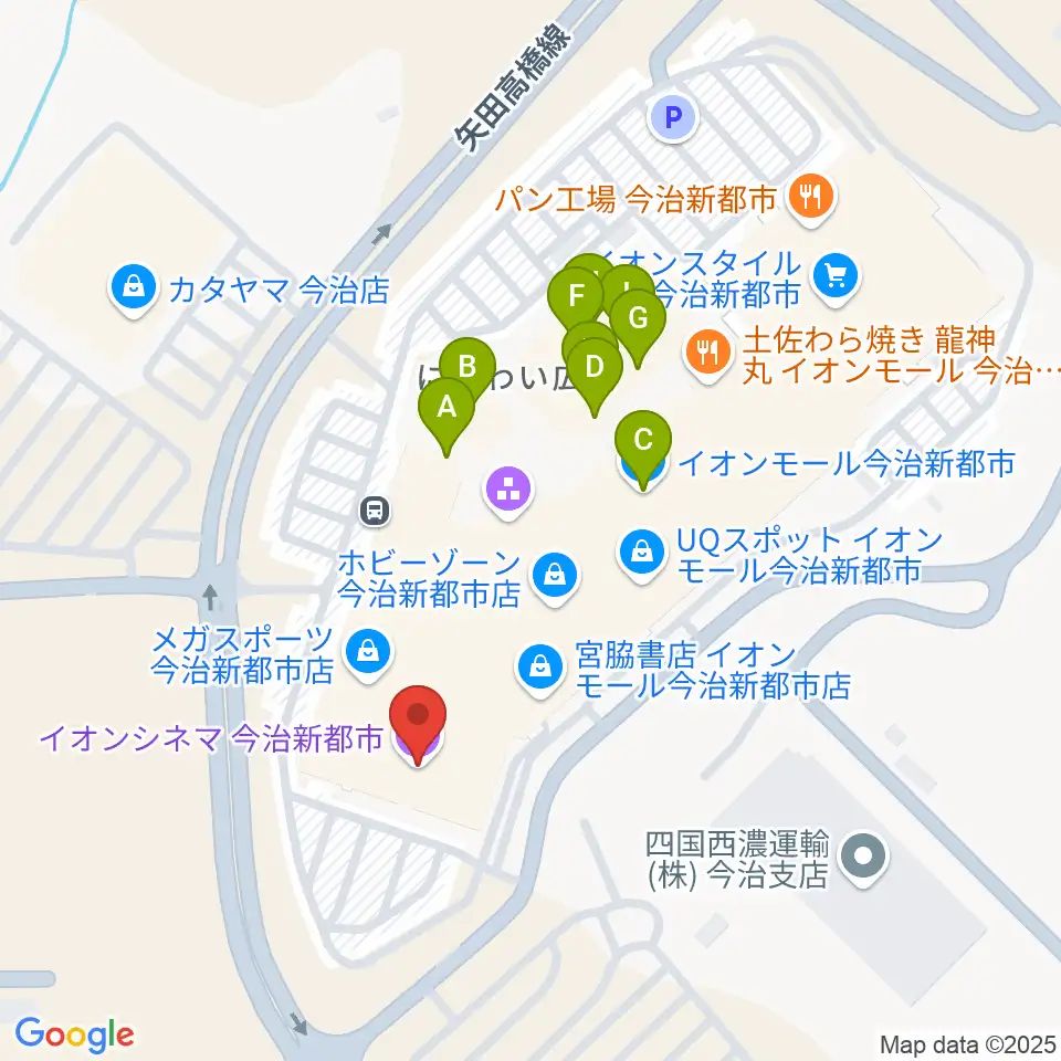 イオンシネマ今治新都市周辺のファミレス・ファーストフード一覧地図