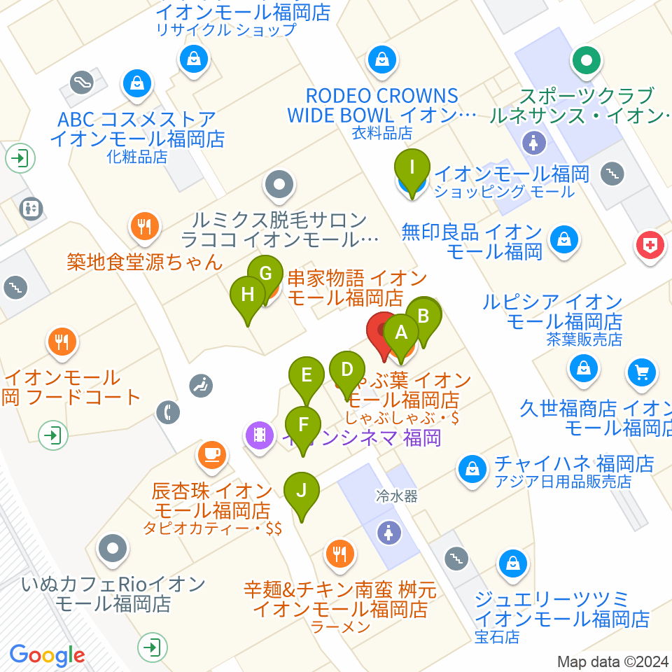 イオンシネマ福岡周辺のファミレス・ファーストフード一覧地図