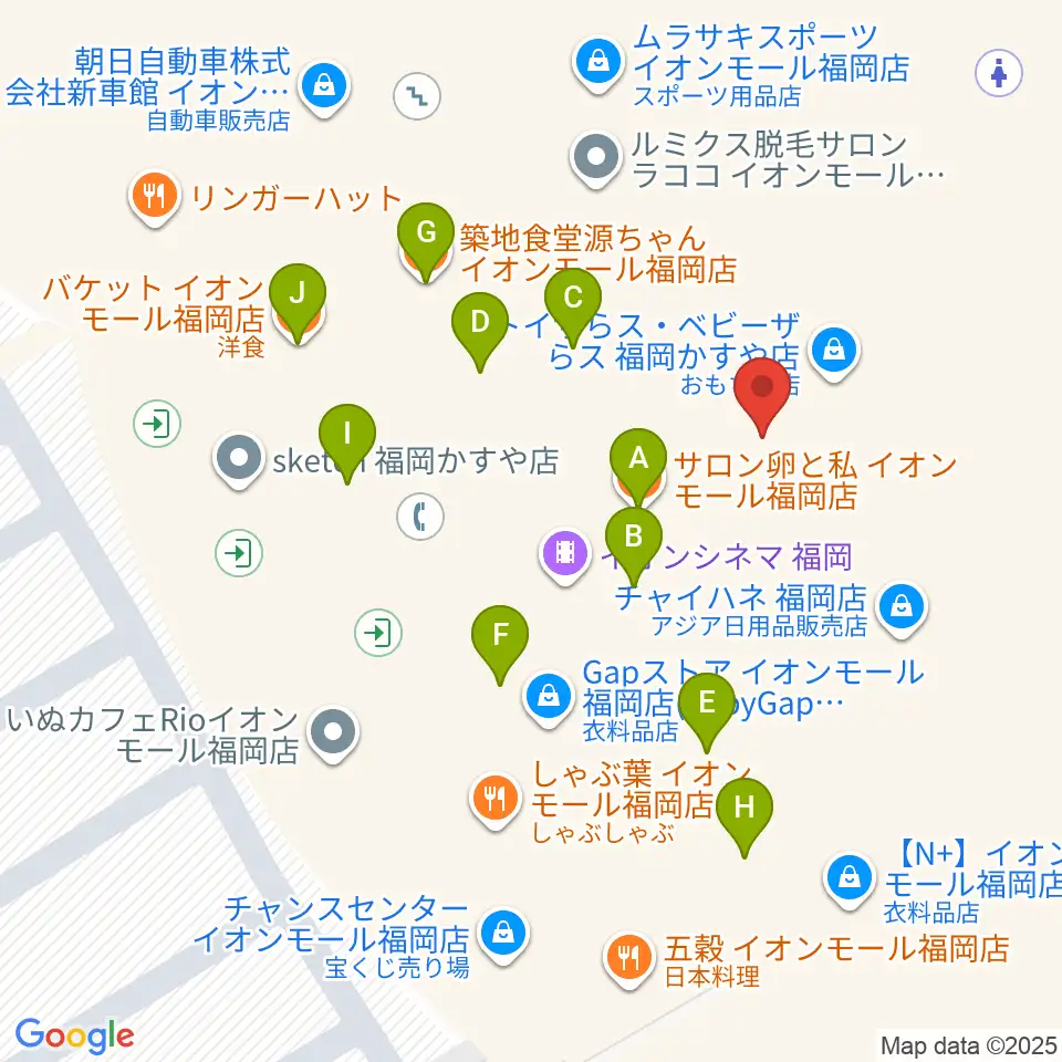 イオンシネマ福岡周辺のファミレス・ファーストフード一覧地図