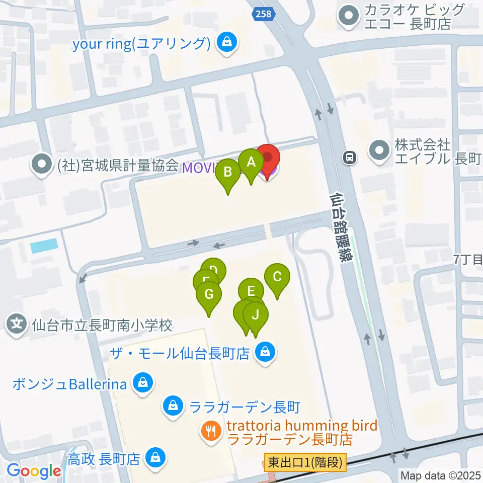 MOVIX仙台周辺のファミレス・ファーストフード一覧地図