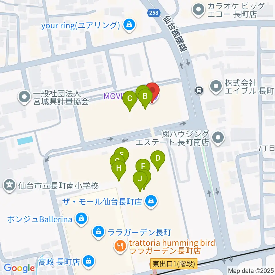 MOVIX仙台周辺のファミレス・ファーストフード一覧地図