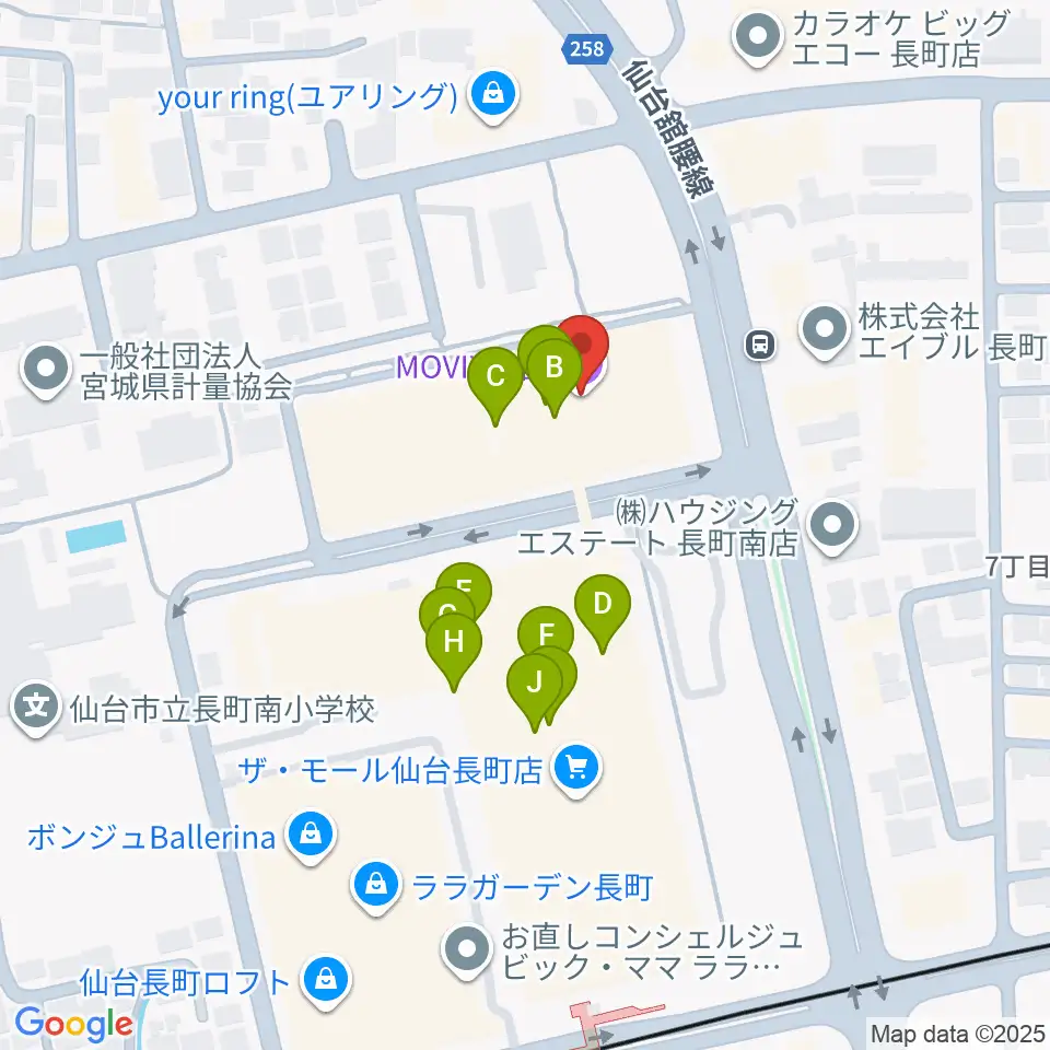 MOVIX仙台周辺のファミレス・ファーストフード一覧地図