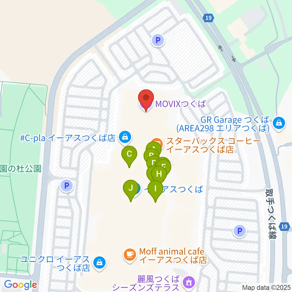 MOVIXつくば周辺のファミレス・ファーストフード一覧地図