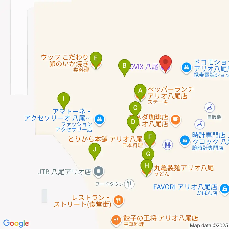 MOVIX八尾周辺のファミレス・ファーストフード一覧地図