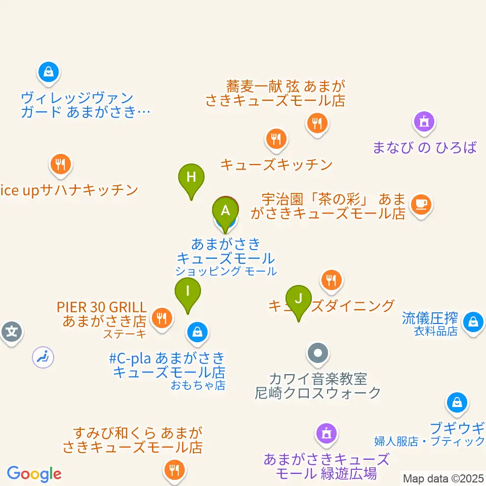 MOVIXあまがさき周辺のファミレス・ファーストフード一覧地図