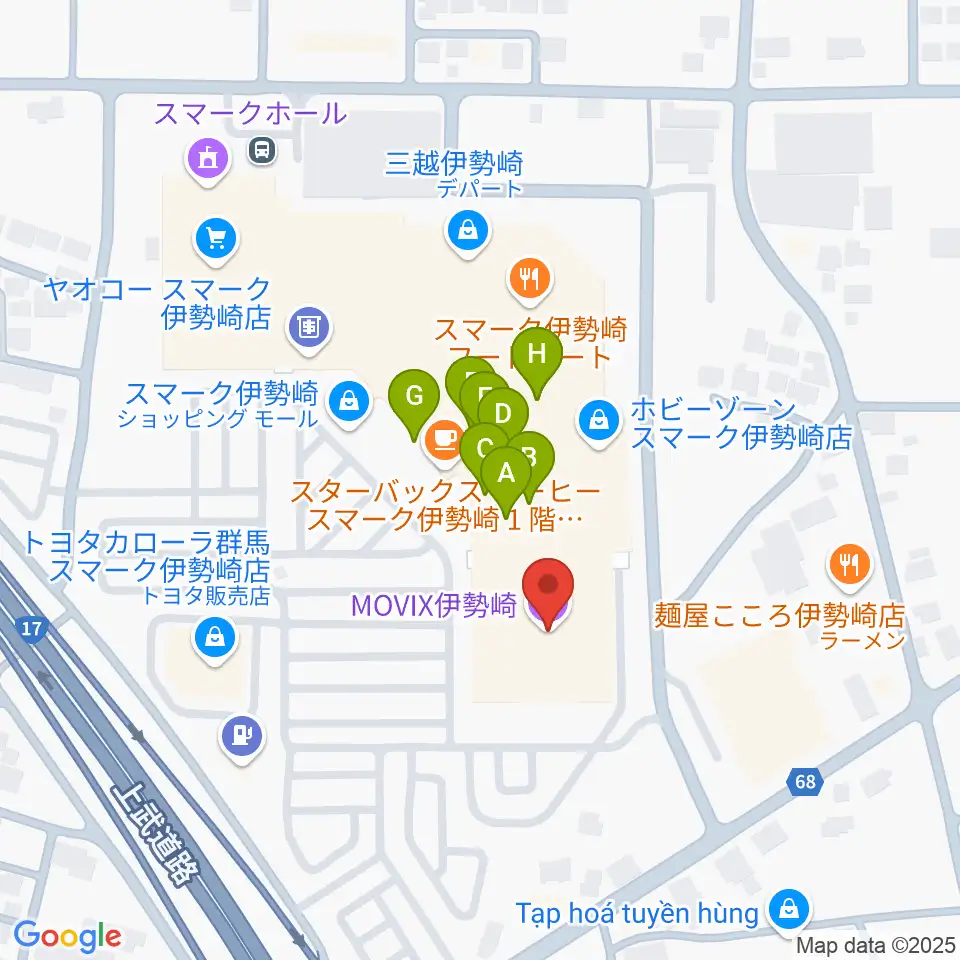 MOVIX伊勢崎周辺のファミレス・ファーストフード一覧地図