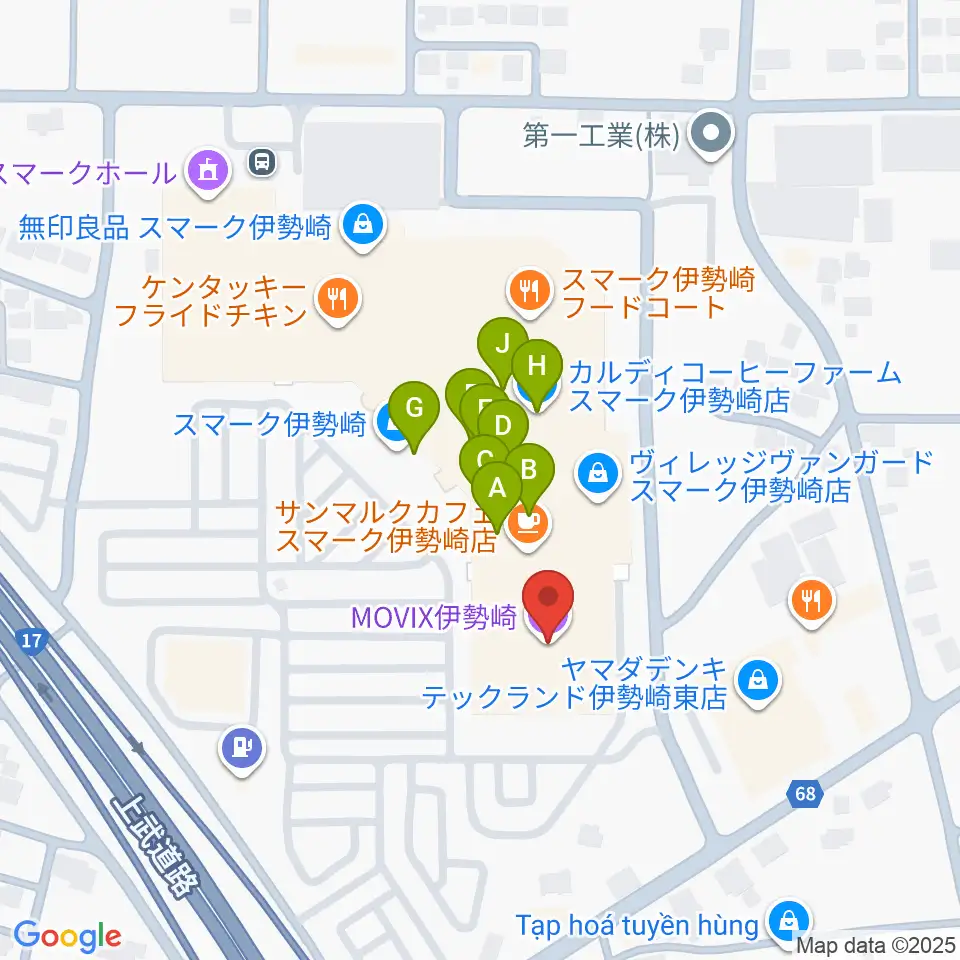 MOVIX伊勢崎周辺のファミレス・ファーストフード一覧地図