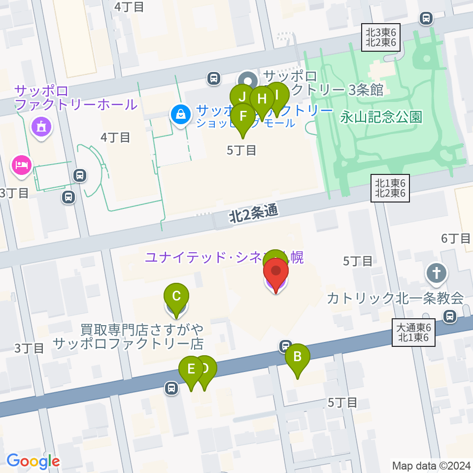 ユナイテッド・シネマ札幌周辺のファミレス・ファーストフード一覧地図