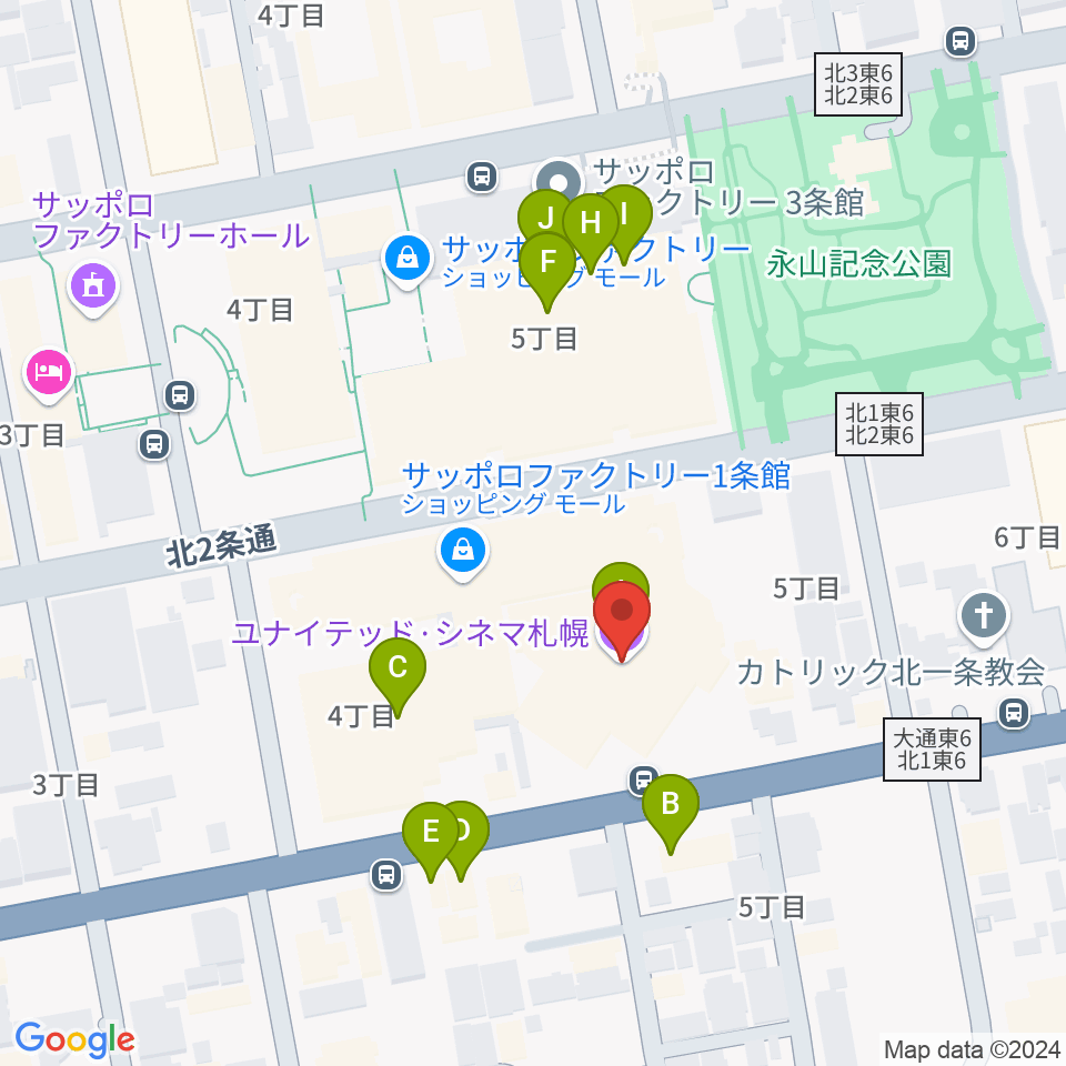 ユナイテッド・シネマ札幌周辺のファミレス・ファーストフード一覧地図