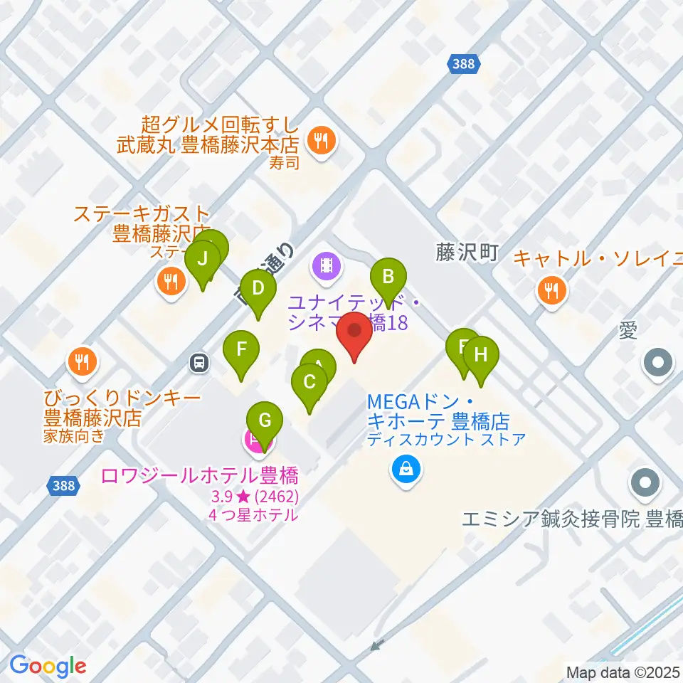 ユナイテッド・シネマ豊橋18周辺のファミレス・ファーストフード一覧地図