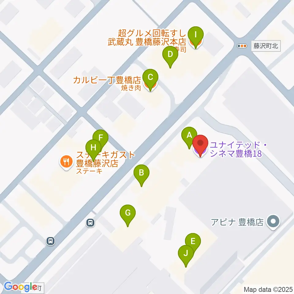 ユナイテッド・シネマ豊橋18周辺のファミレス・ファーストフード一覧地図
