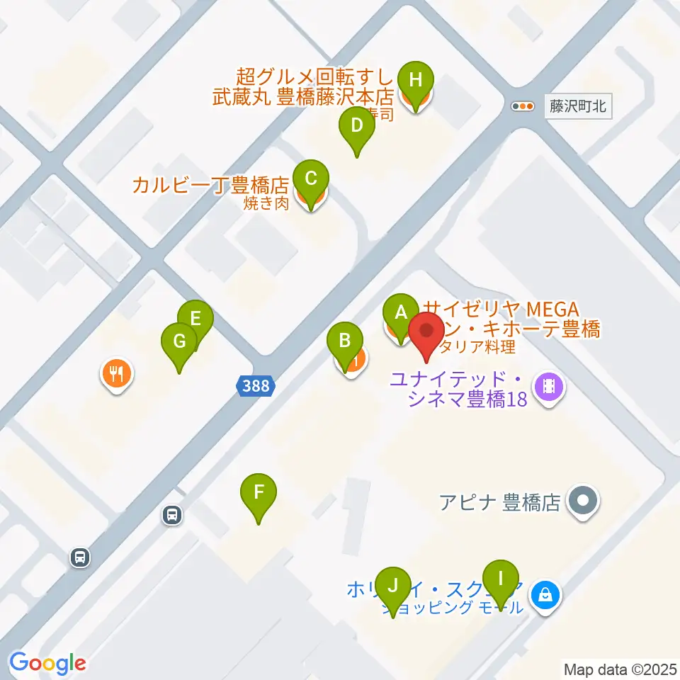 ユナイテッド・シネマ豊橋18周辺のファミレス・ファーストフード一覧地図