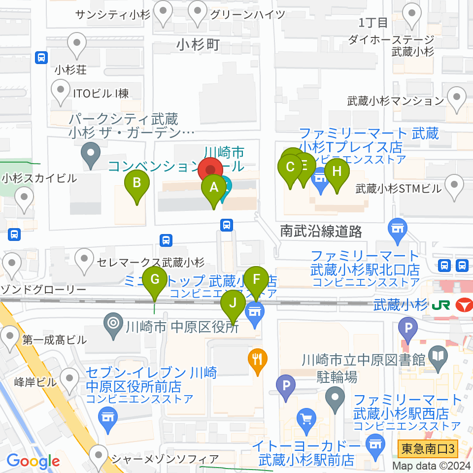 昭和音楽大学附属音楽教室 武蔵小杉校周辺のファミレス・ファーストフード一覧地図