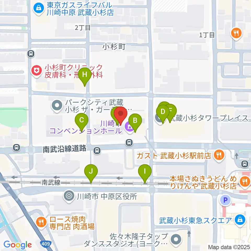 昭和音楽大学附属音楽教室 武蔵小杉校周辺のファミレス・ファーストフード一覧地図