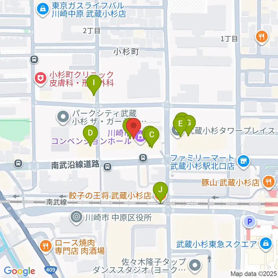 昭和音楽大学附属音楽教室 武蔵小杉校周辺のファミレス・ファーストフード一覧地図