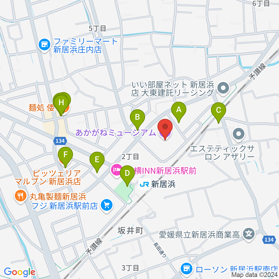 Hello! NEW 新居浜 FM78.0周辺のファミレス・ファーストフード一覧地図