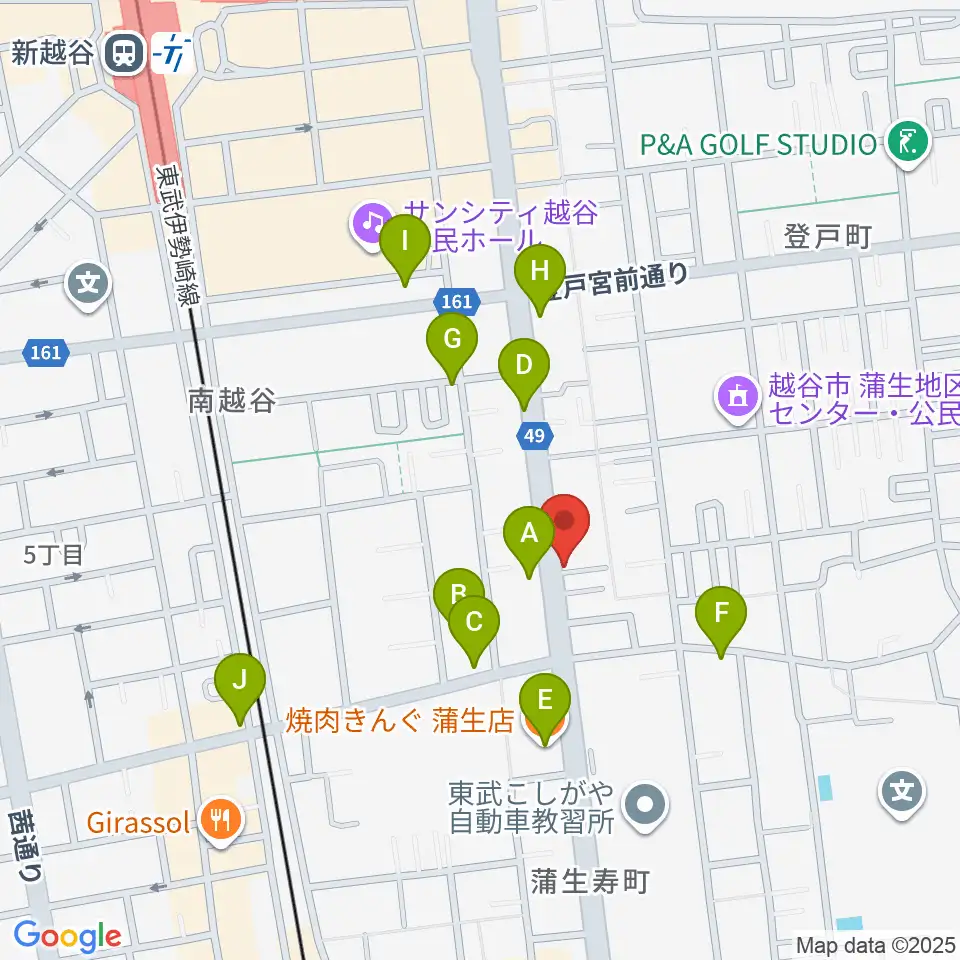 こしがやエフエム周辺のファミレス・ファーストフード一覧地図