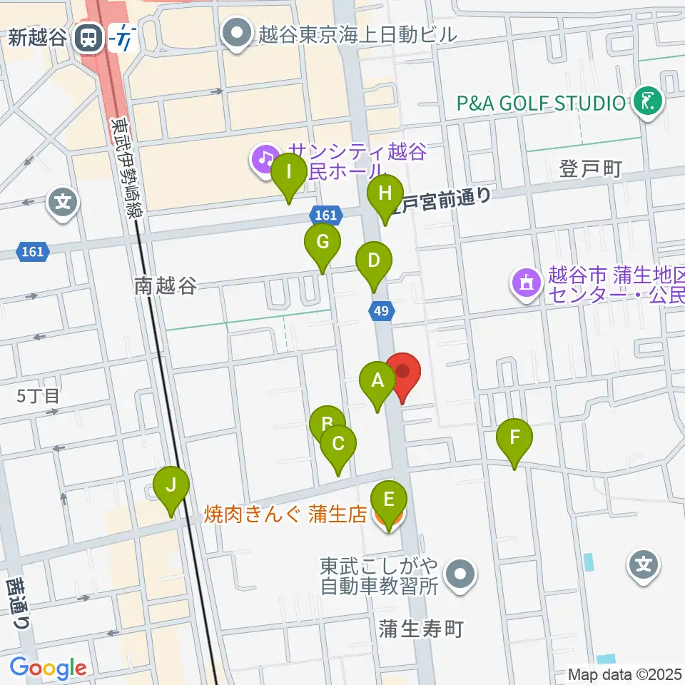 こしがやエフエム周辺のファミレス・ファーストフード一覧地図