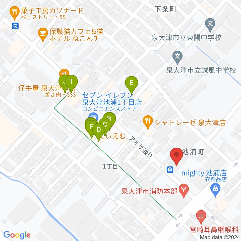 FMいずみおおつ周辺のファミレス・ファーストフード一覧地図