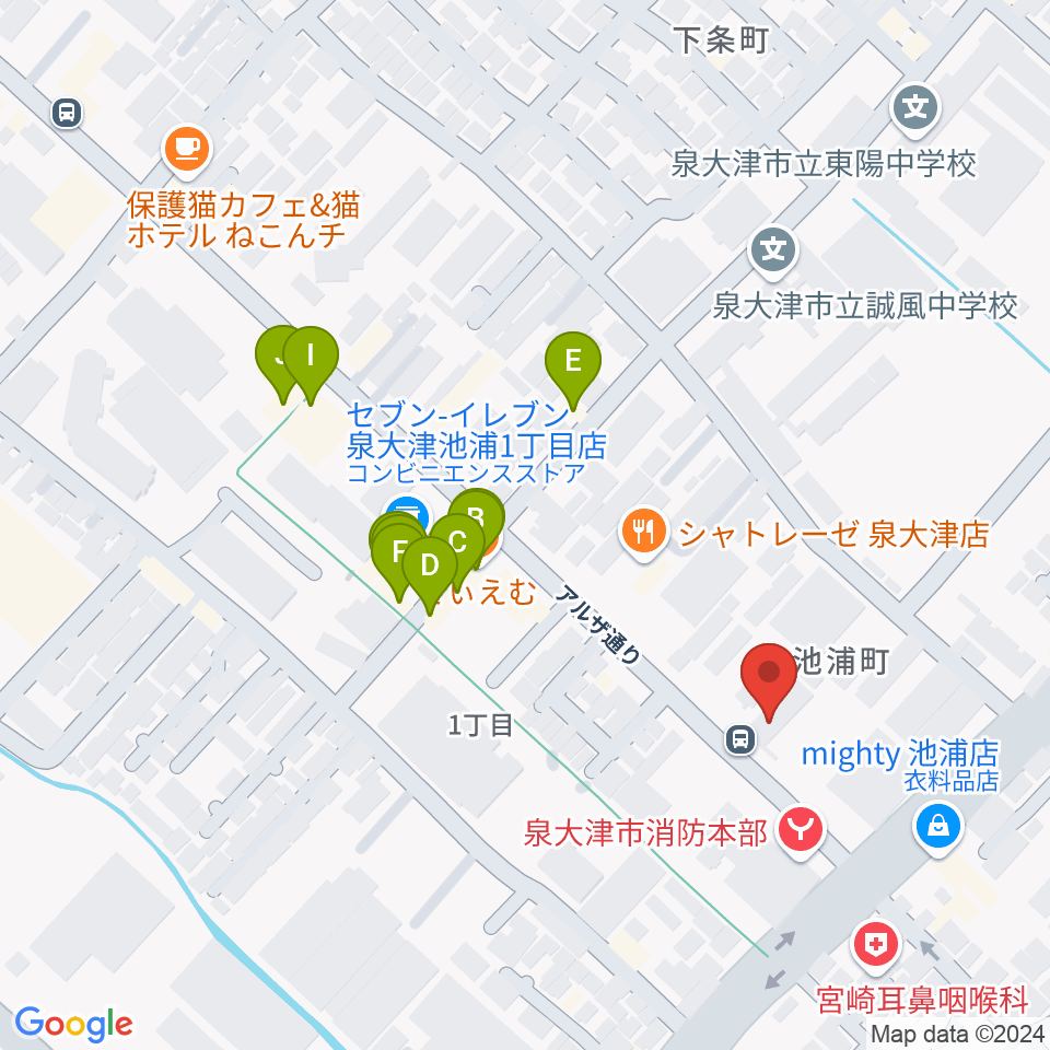 FMいずみおおつ周辺のファミレス・ファーストフード一覧地図