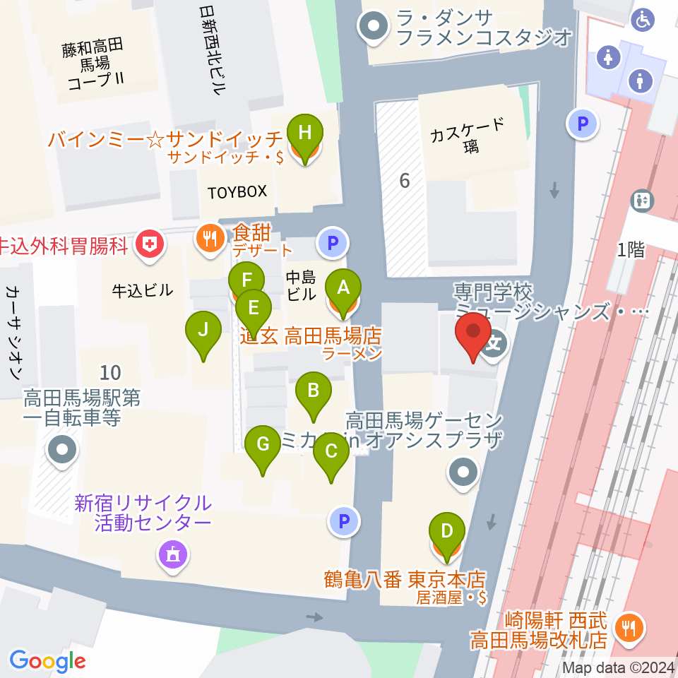 MI TOKYO周辺のファミレス・ファーストフード一覧地図