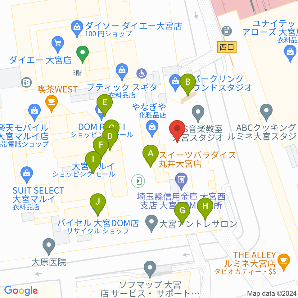 スパークリングスタジオ大宮周辺のファミレス・ファーストフード一覧地図