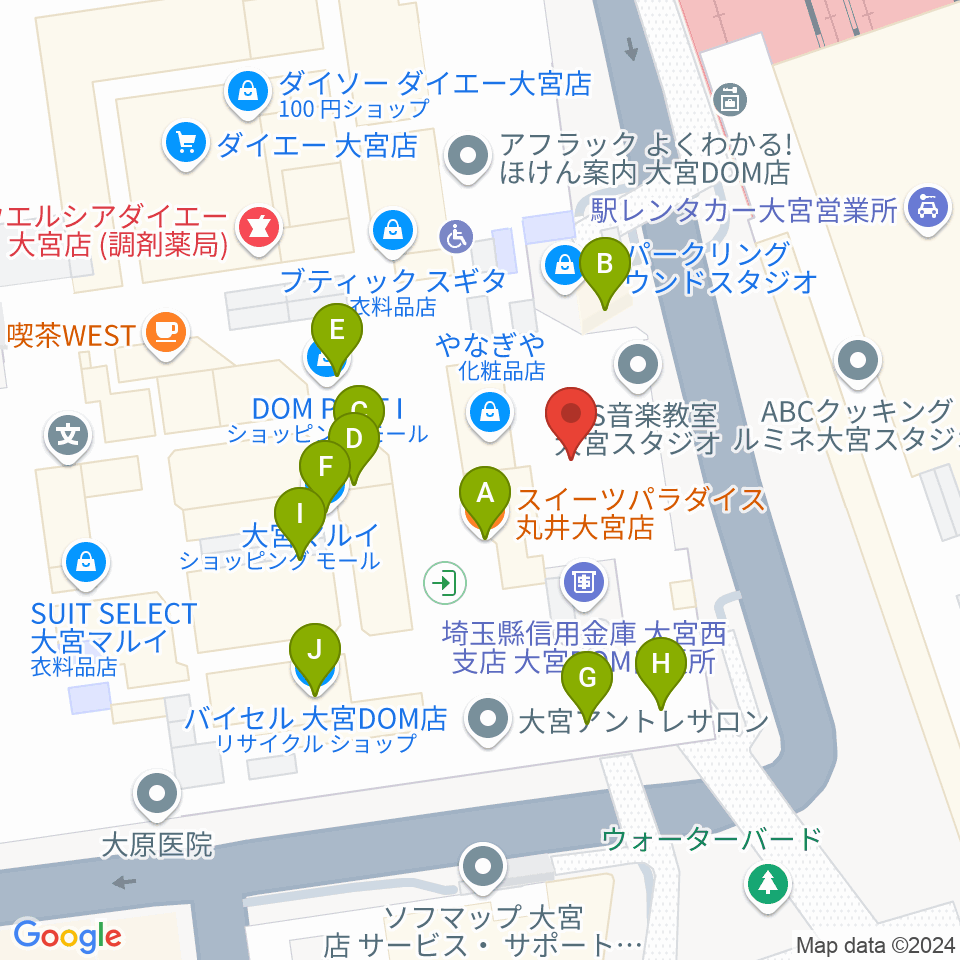 スパークリングスタジオ大宮周辺のファミレス・ファーストフード一覧地図