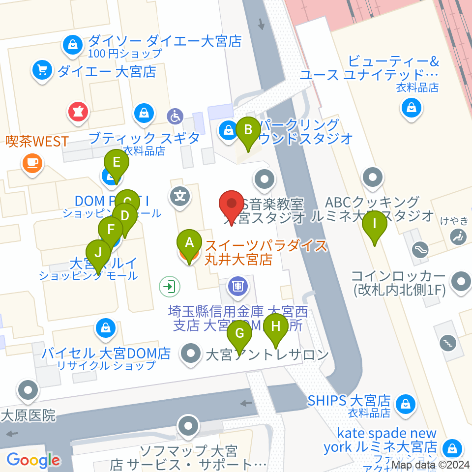 スパークリングスタジオ大宮周辺のファミレス・ファーストフード一覧地図