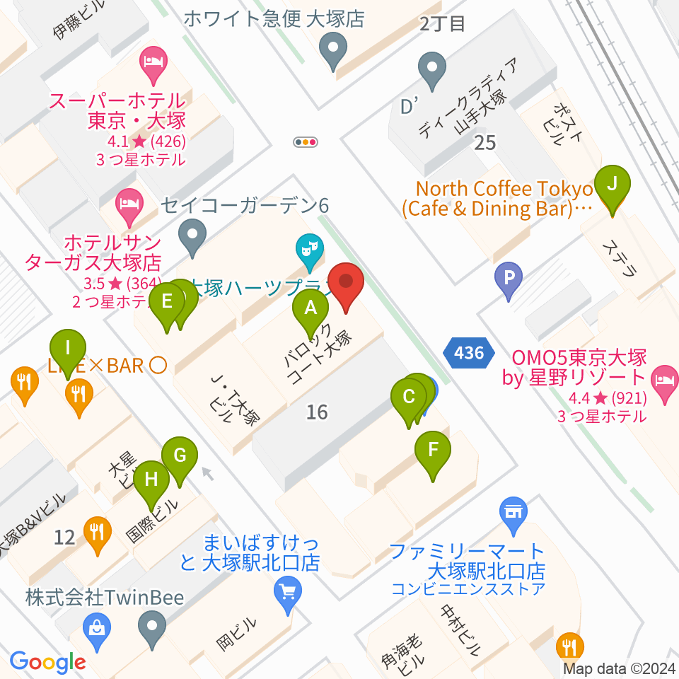 大塚Hearts Next周辺のファミレス・ファーストフード一覧地図