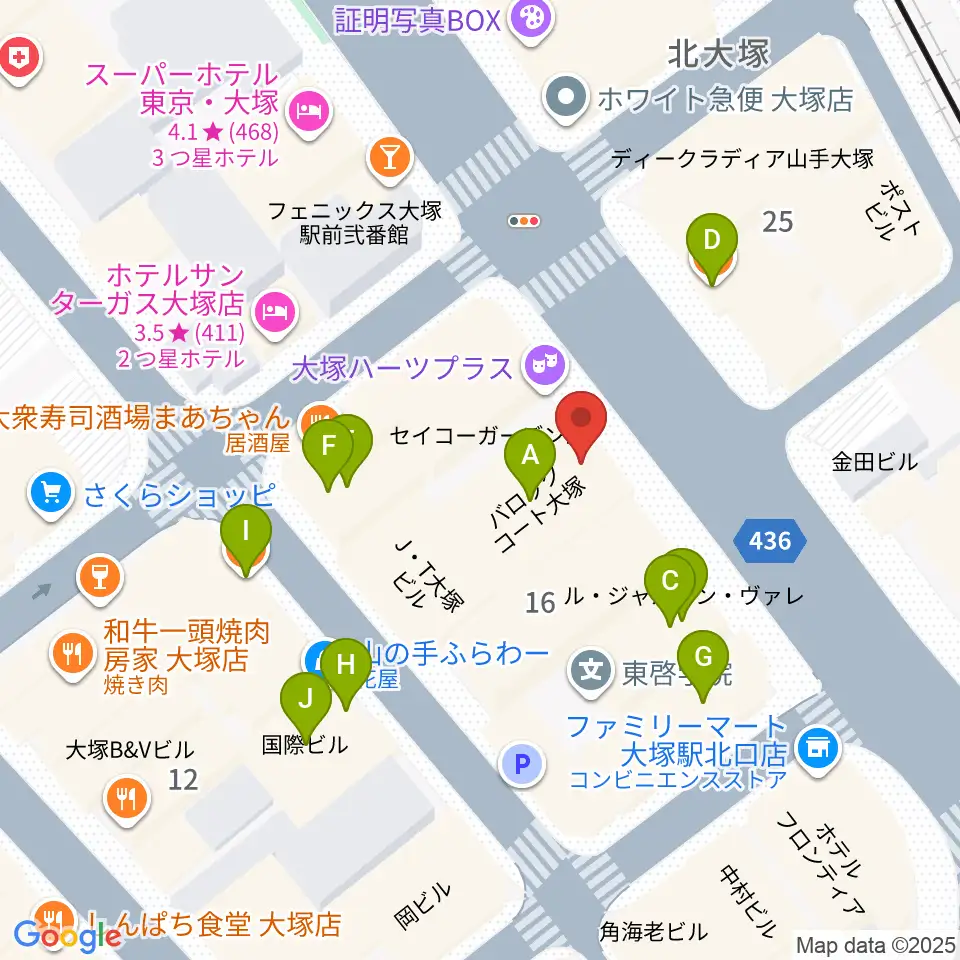大塚Hearts Next周辺のファミレス・ファーストフード一覧地図