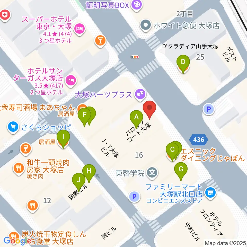 大塚Hearts Next周辺のファミレス・ファーストフード一覧地図