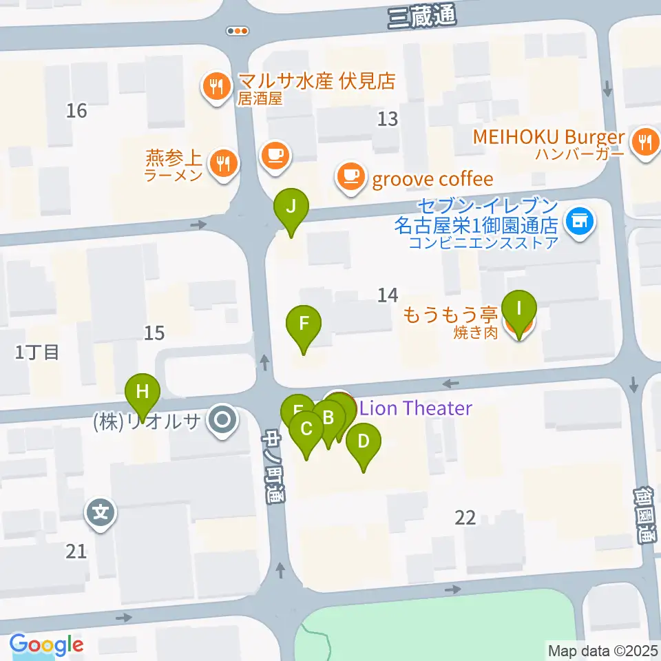 伏見ライオンシアター周辺のファミレス・ファーストフード一覧地図