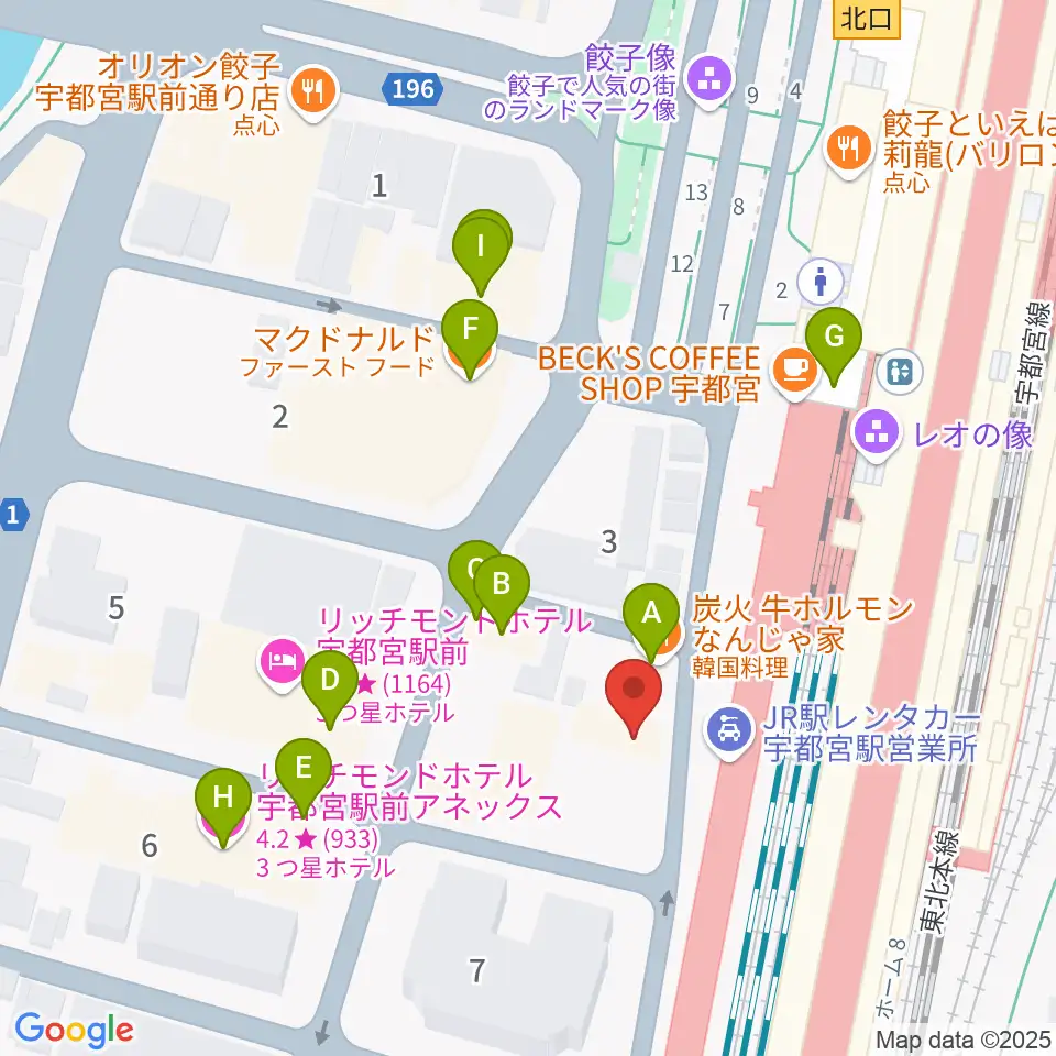 宇都宮STUDIO KENT周辺のファミレス・ファーストフード一覧地図