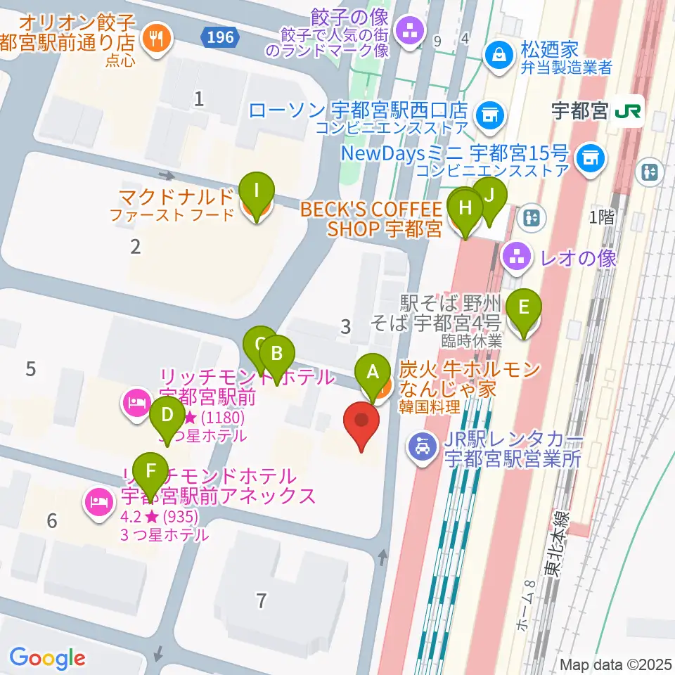 宇都宮STUDIO KENT周辺のファミレス・ファーストフード一覧地図