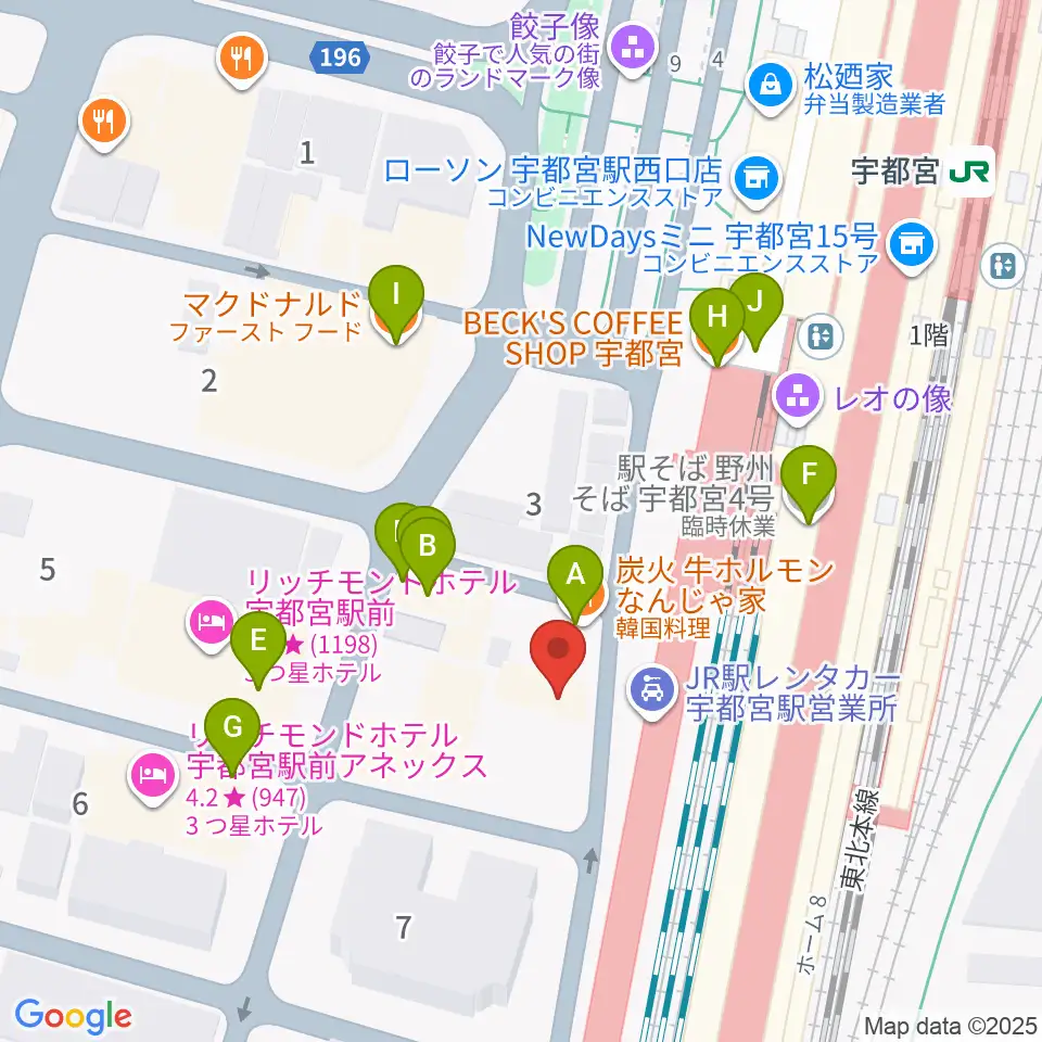 宇都宮STUDIO KENT周辺のファミレス・ファーストフード一覧地図