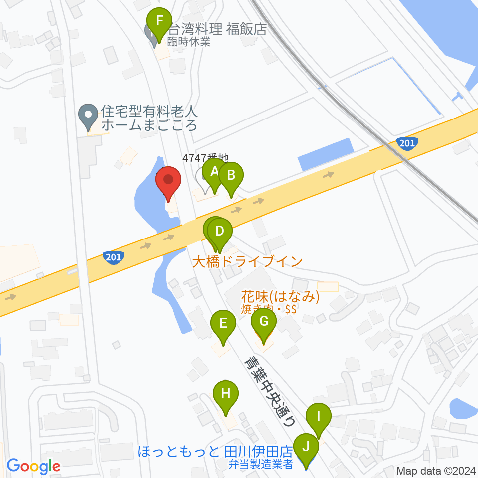 田川LOT周辺のファミレス・ファーストフード一覧地図