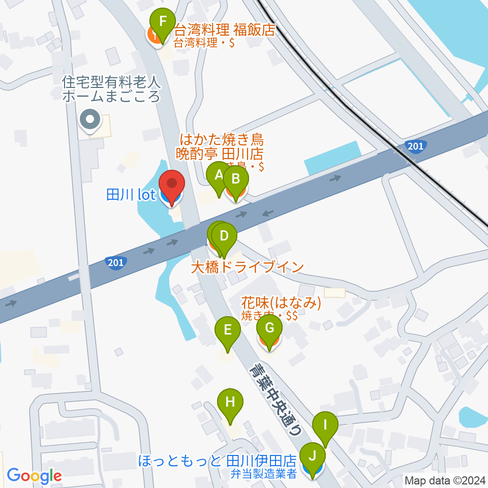 田川LOT周辺のファミレス・ファーストフード一覧地図