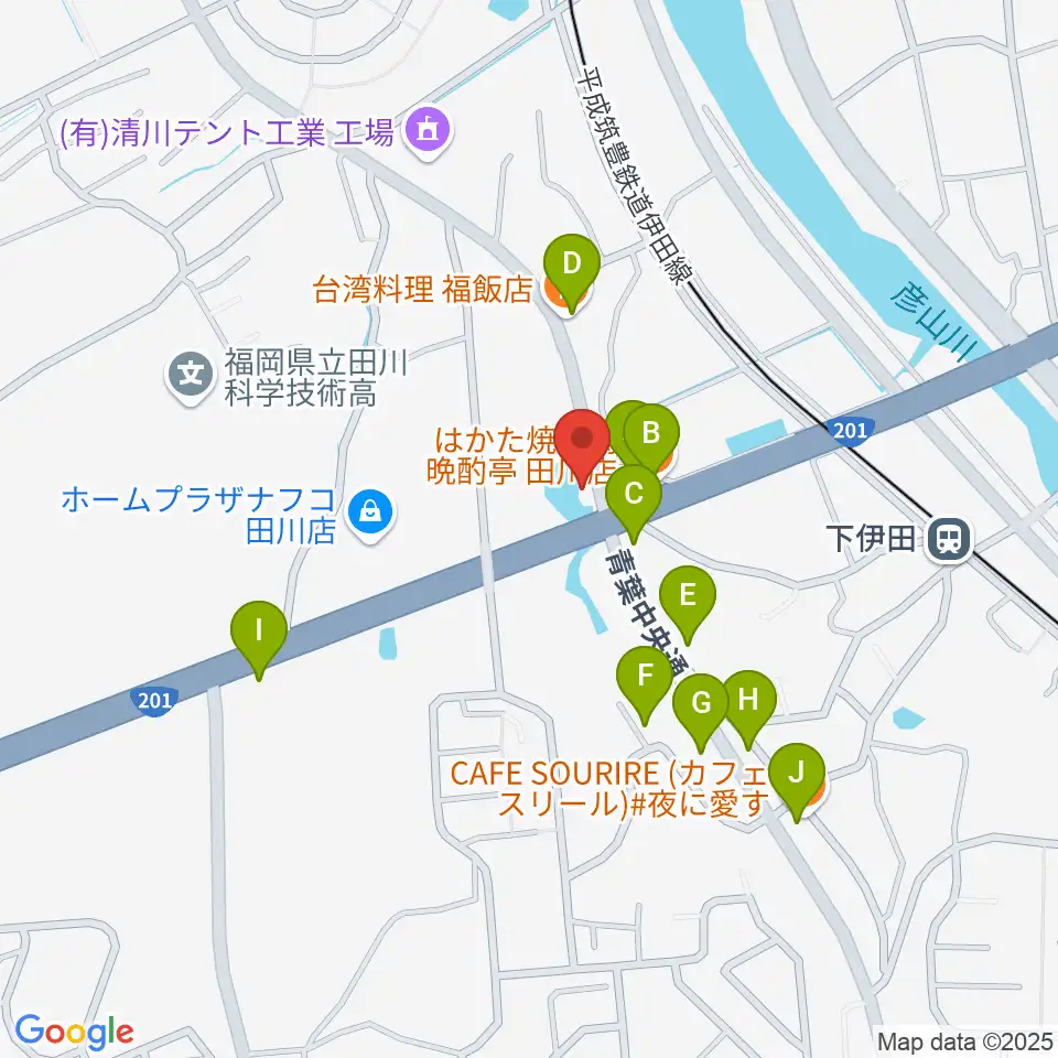 田川LOT周辺のファミレス・ファーストフード一覧地図