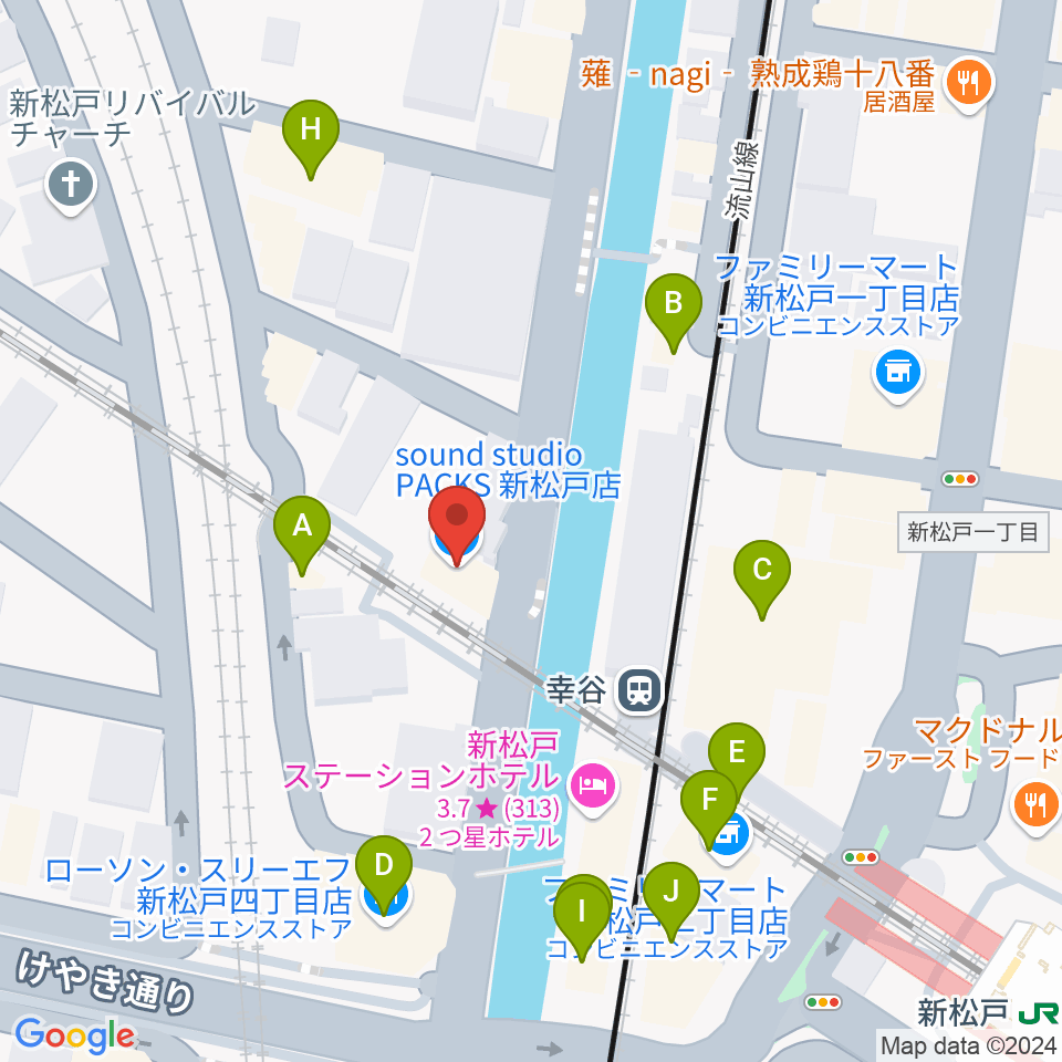 スタジオパックス新松戸店周辺のファミレス・ファーストフード一覧地図