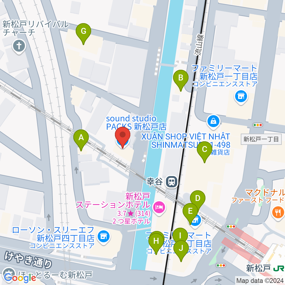 スタジオパックス新松戸店周辺のファミレス・ファーストフード一覧地図