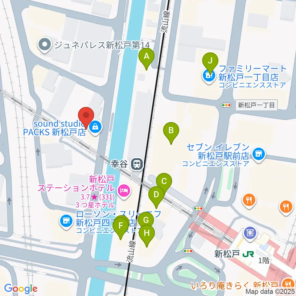 スタジオパックス新松戸店周辺のファミレス・ファーストフード一覧地図