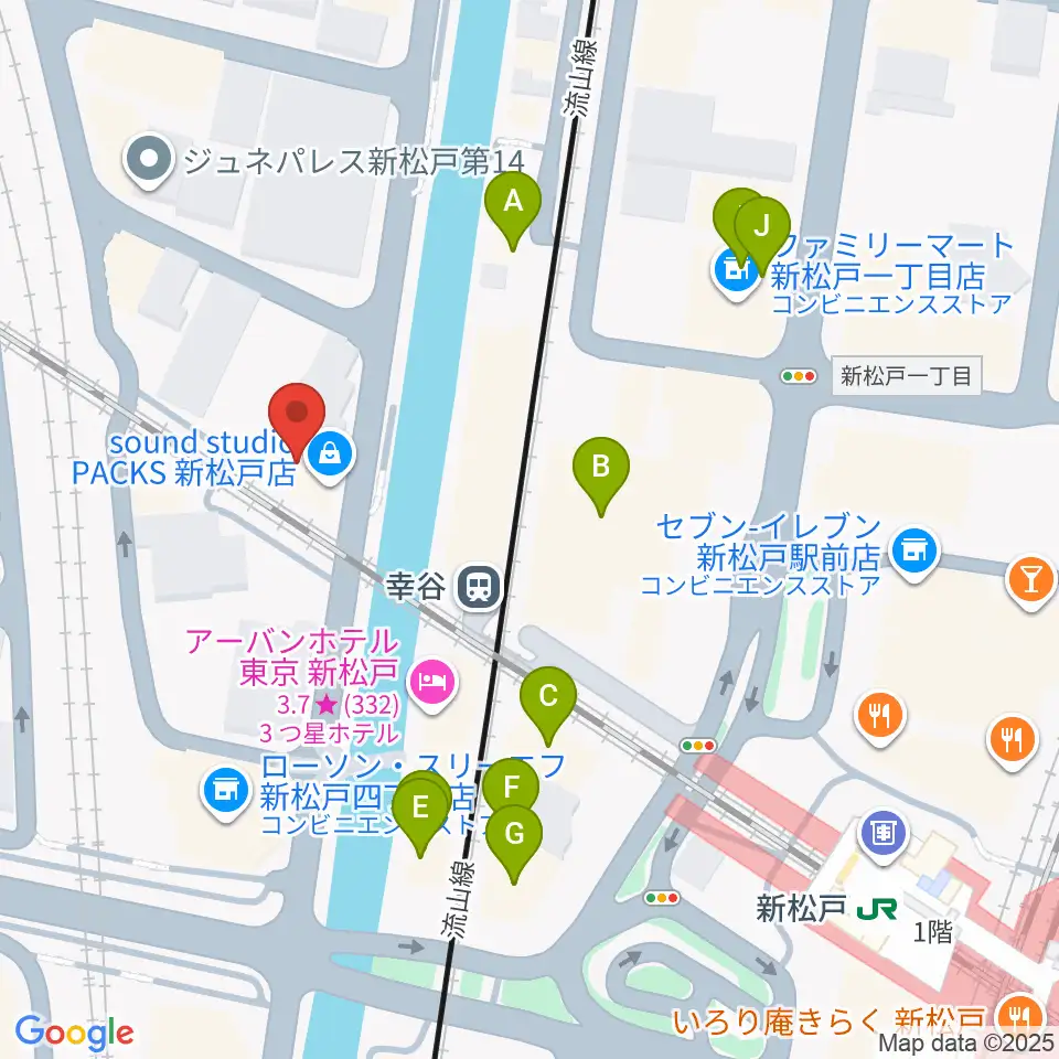 スタジオパックス新松戸店周辺のファミレス・ファーストフード一覧地図